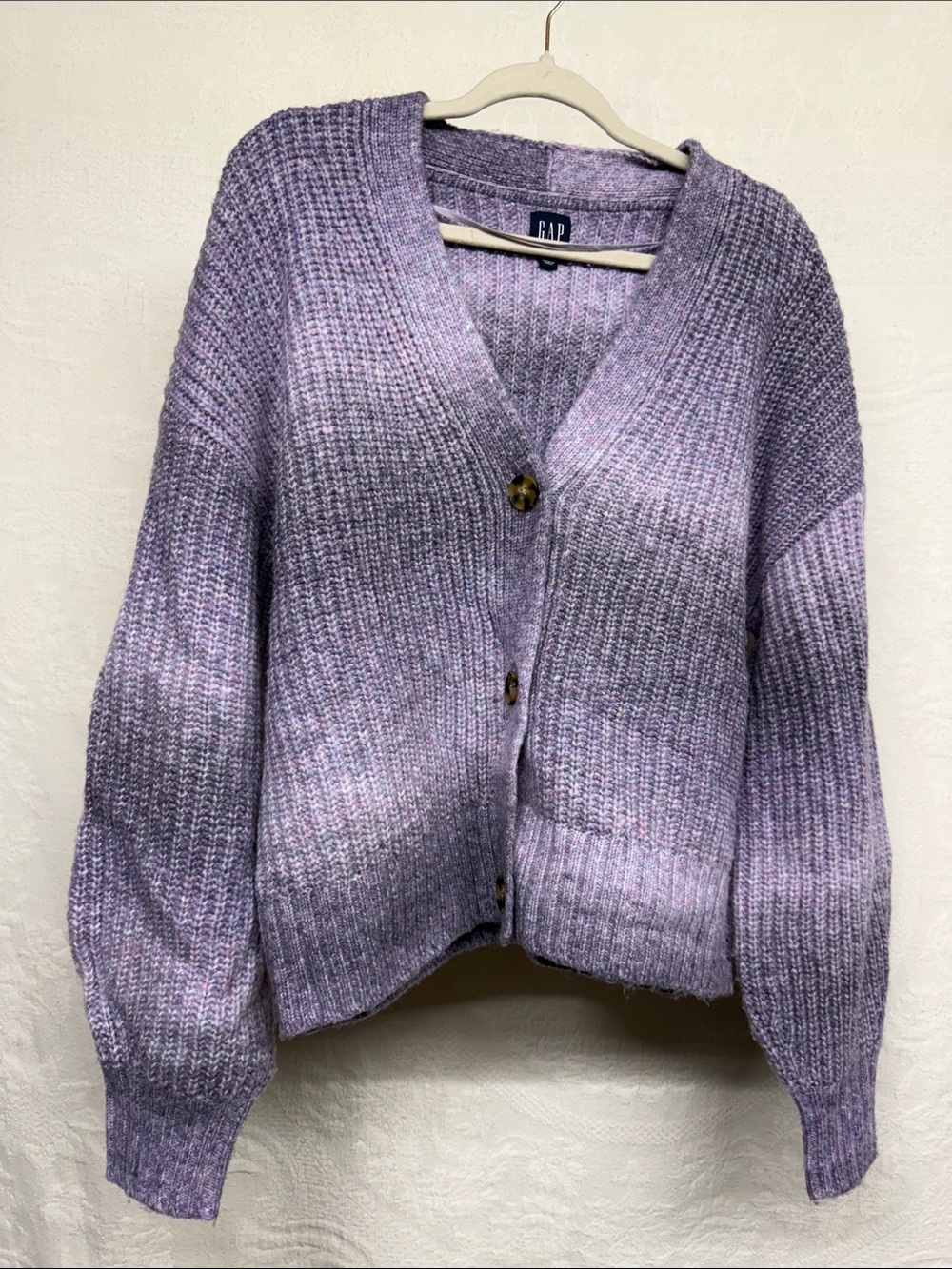 GAP Purple Ribbed V-Neck Button Front Cardigan